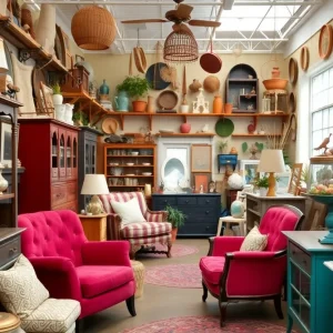 Colorful thrift store items for home renovation and decor