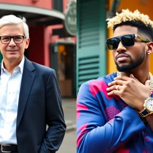 Tim Cook in classic attire next to Odell Beckham Jr. in flashy attire