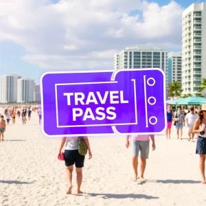 A group of tourists enjoying Miami's beach while using Nockta's Passin Miami travel pass.