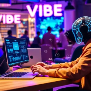 Illustration of vibe marketing principles in a startup setting, highlighting automation and AI tools.