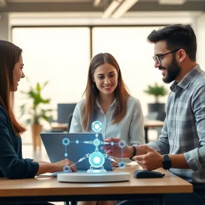 Teams collaborating on AI technology in a startup environment