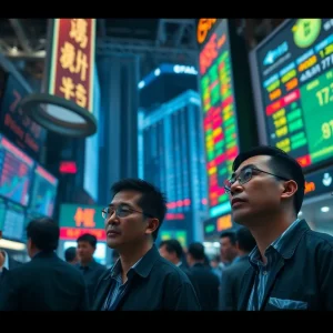 Investors watching stock market screens as prices decline dramatically.