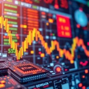 Abstract image depicting fluctuations in Asian technology stocks.
