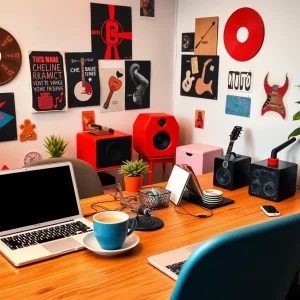 A creative workspace illustrating remote work culture in social media marketing.