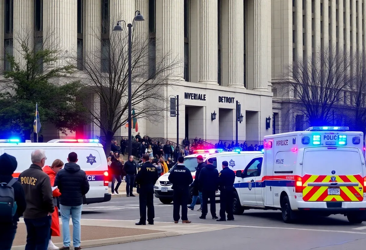 Police outside Wayne County Treasurer’s Office during bomb threat incident