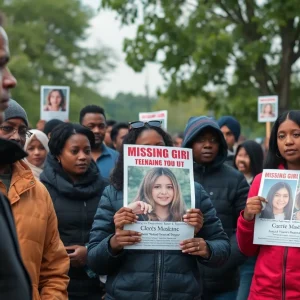 Community members searching for a missing teenager.