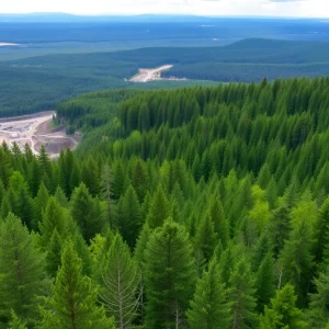 Landscape of Michigan's Upper Peninsula with mining activities