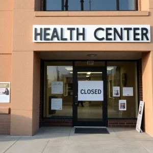 Closed health center with community health posters