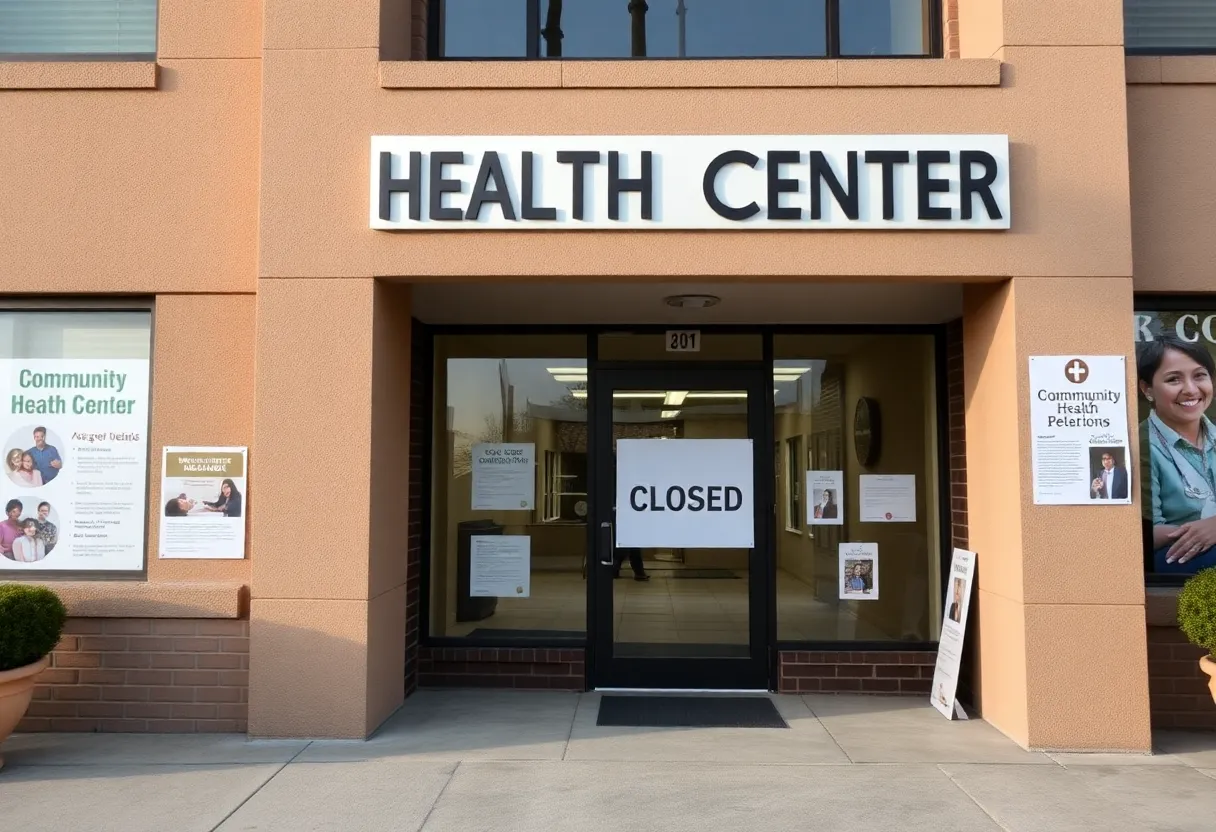 Closed health center with community health posters