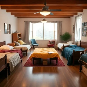 Interior of the Hope Haven Women's Center showing cozy accommodations and community spaces.