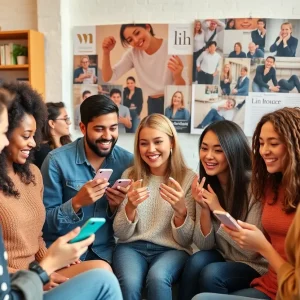 Group of social media influencers collaborating on content.