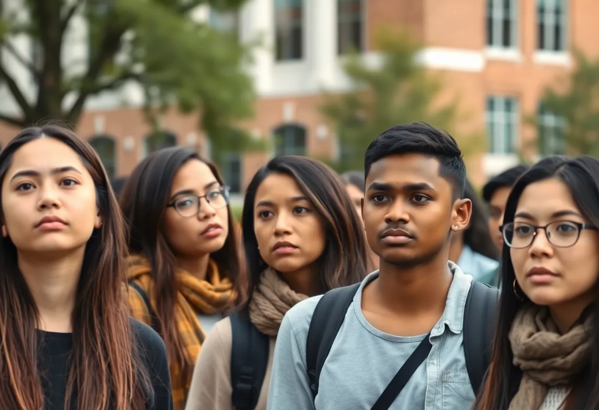 Group of international students looking concerned on campus