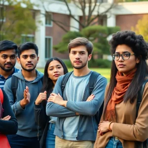 Group of international students expressing concern over visa revocations at Michigan State University.