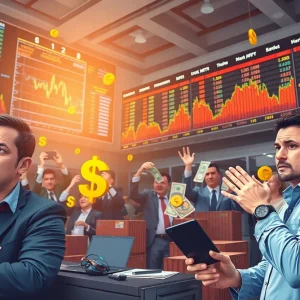 Financial market fluctuation illustrated with charts and symbols