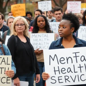 Community gathering advocating for mental health services
