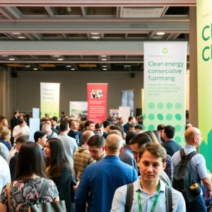 Attendees at the MI Healthy Climate Conference discussing climate change solutions.