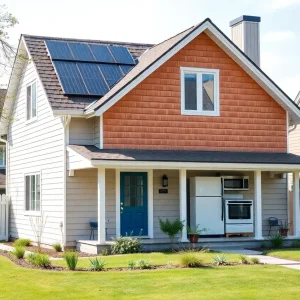Home with energy-efficient appliances and solar panels