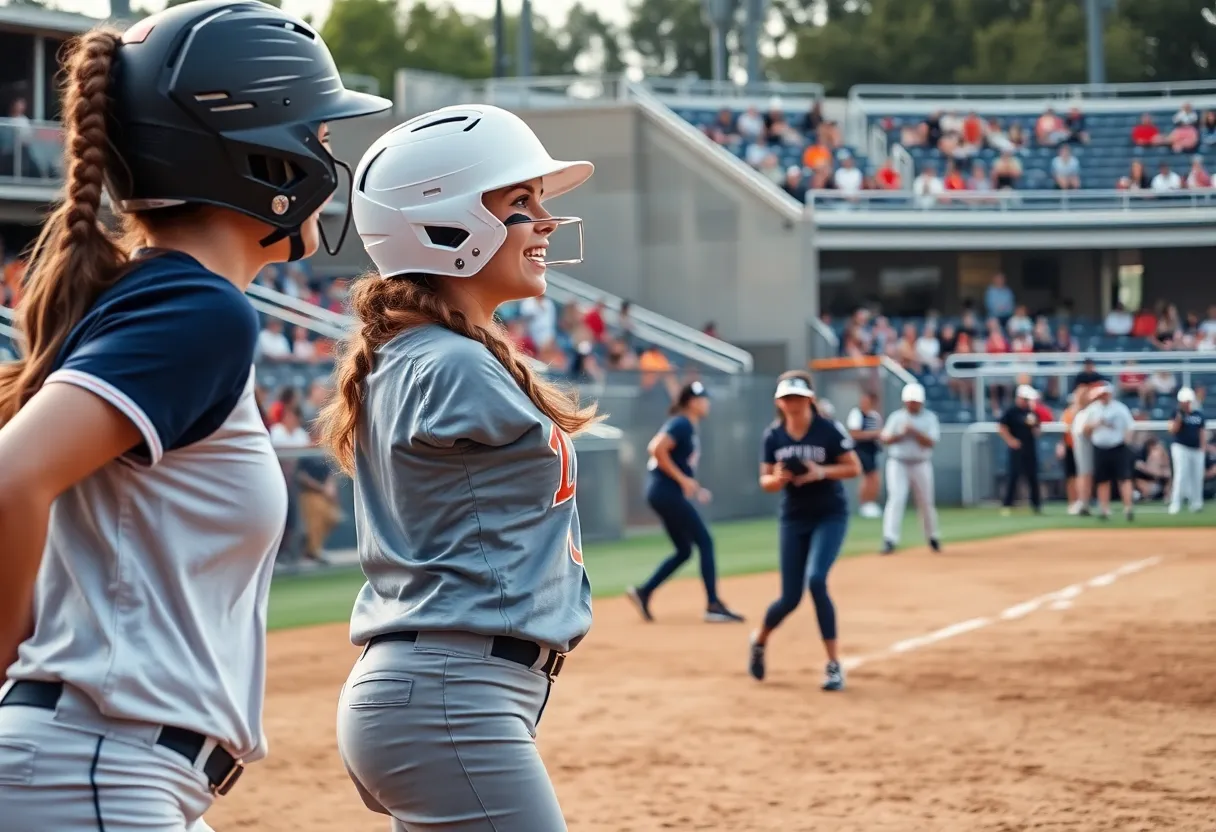 Intense college softball matchup between Michigan and Michigan State