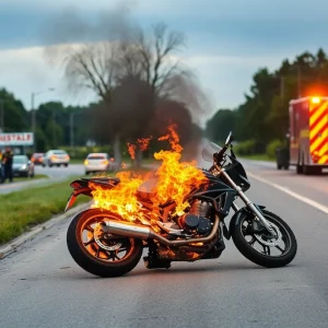 Motorcycle engulfed in flames at accident scene in Redford Township