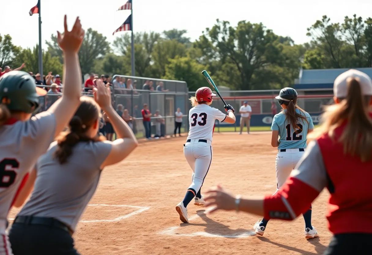 Michigan State Softball team celebrating their victory.