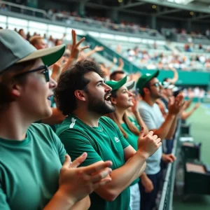 Fans cheering for MSU Men's Tennis team during victorious match