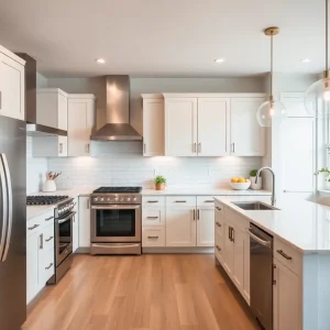 Open modern kitchen with island and contemporary finishes