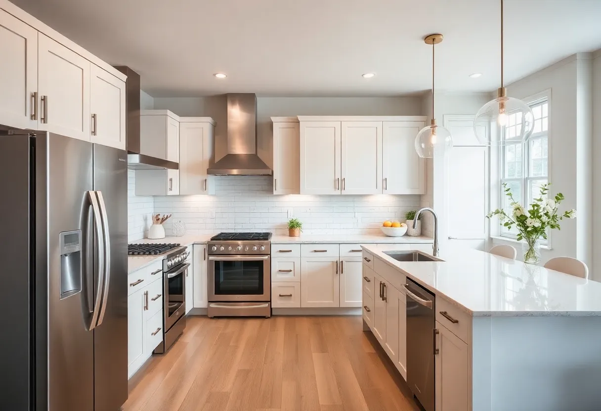 Open modern kitchen with island and contemporary finishes