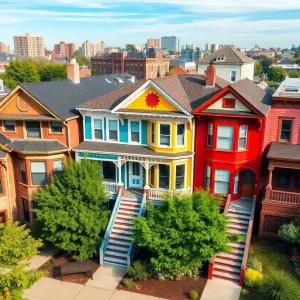 Panoramic view of renovated homes in Detroit