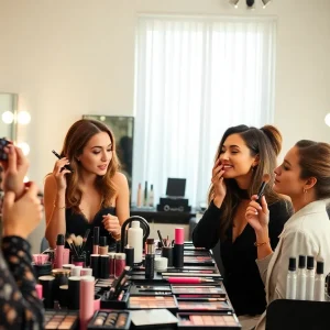 Makeup artists collaborating in a beauty studio