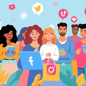 Group of people shopping on social media