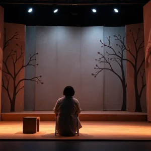 Abstract theater set representing caregiving themes