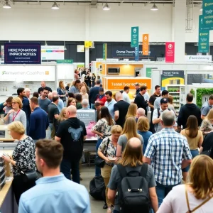 Visitors engaging at the 2025 Waterford Township Spring Home Improvement Show with various renovation exhibits.