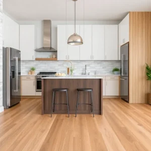 Various kitchen flooring options including tile, vinyl, hardwood, laminate, cork, and bamboo.