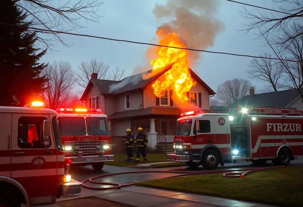 Firefighters responding to a house fire