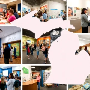 Collage of educational exhibits in Michigan museums