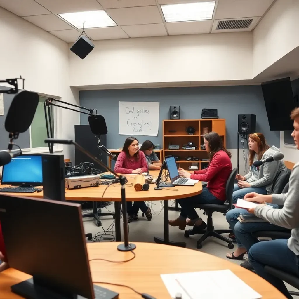 Students engaging in a high school radio studio at Plymouth-Canton Educational Park.