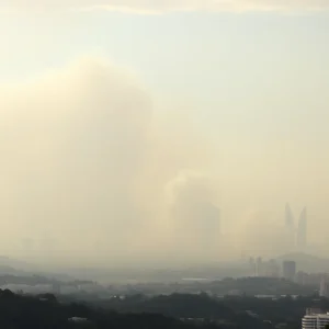 Hazy skyline due to smoke from wildfires