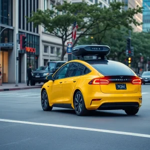 Tesla robotaxi driving through the streets of Austin