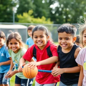 Children of different abilities participating in an inclusive sports camp