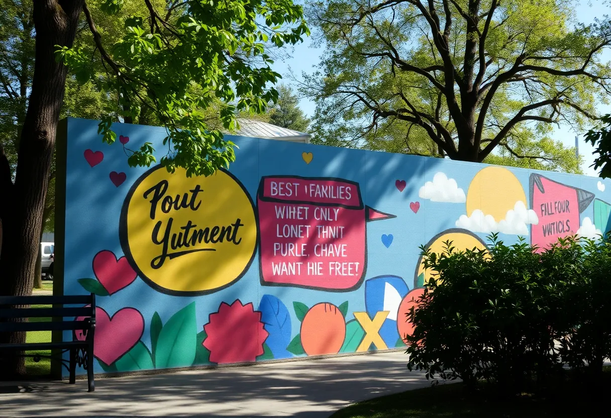 New mural in Canton Township Heritage Park featuring poetry