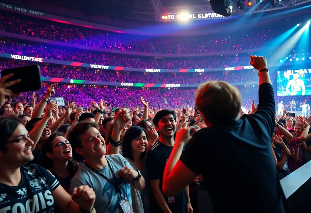 Energetic crowd at Coldplay concert in Wembley Stadium