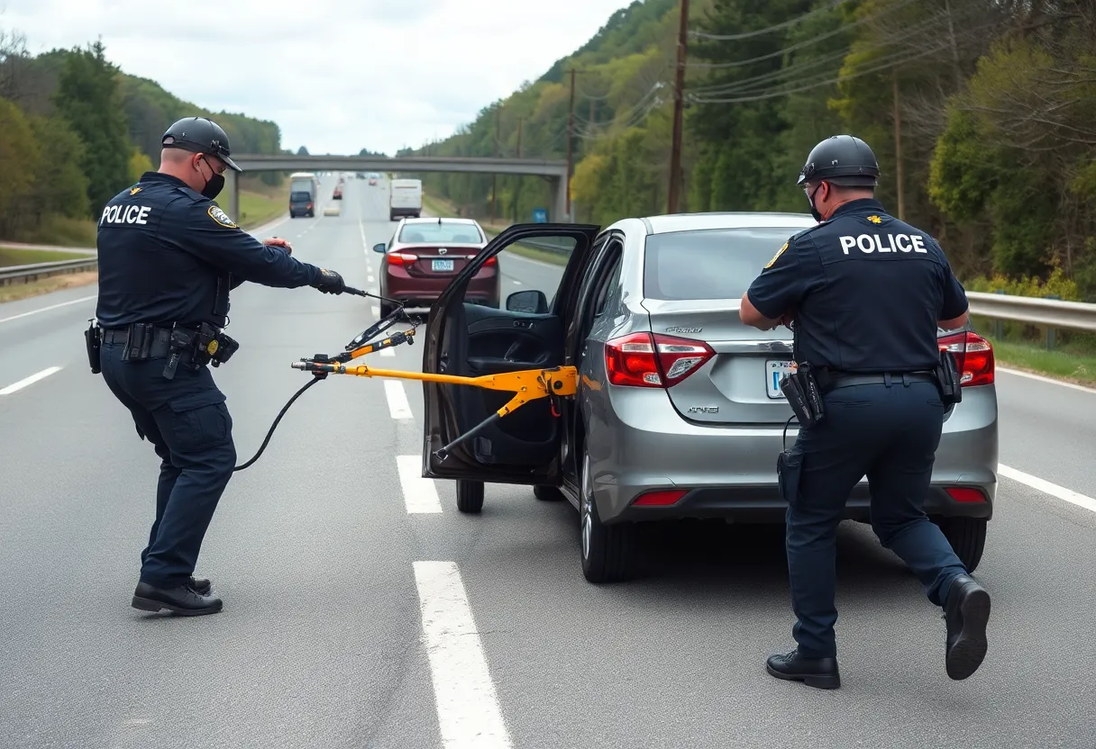 Police engage grappler device on a vehicle during a chase