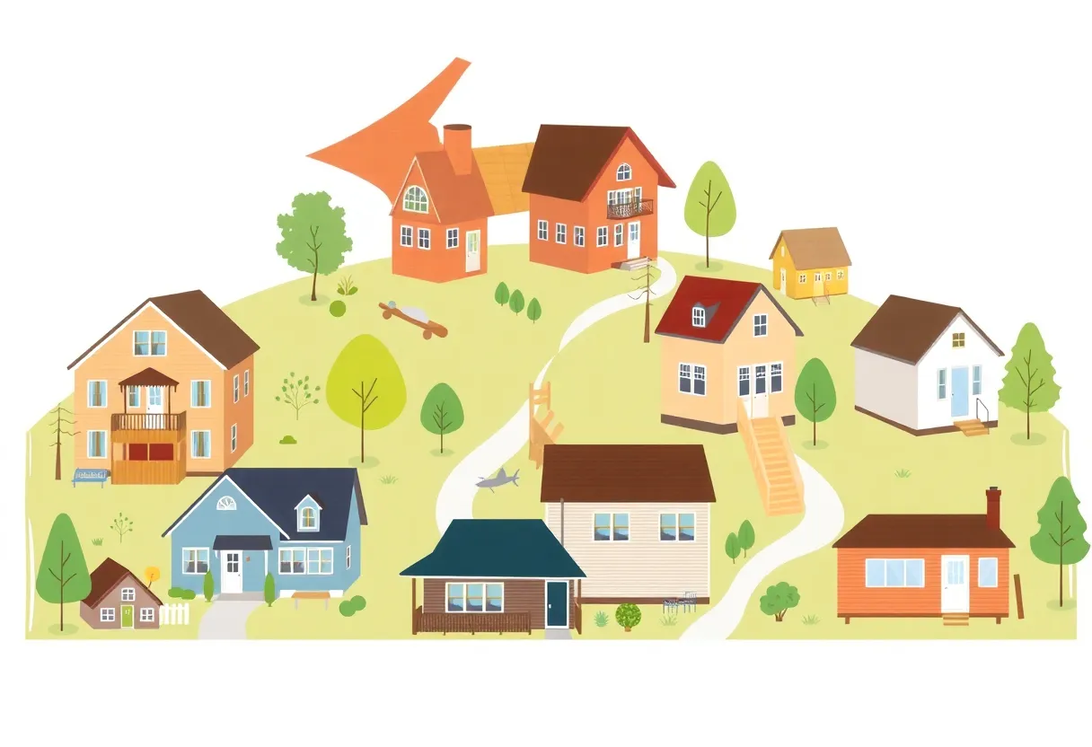 Illustration of diverse housing developments in Michigan as part of the MI Home Program