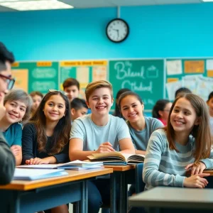 Students in a classroom actively participating in a learning environment.