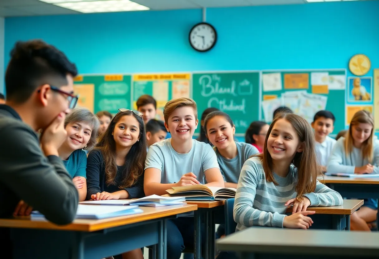 Students in a classroom actively participating in a learning environment.