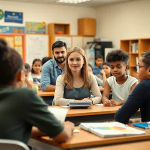 Classroom with students learning in a vibrant school environment