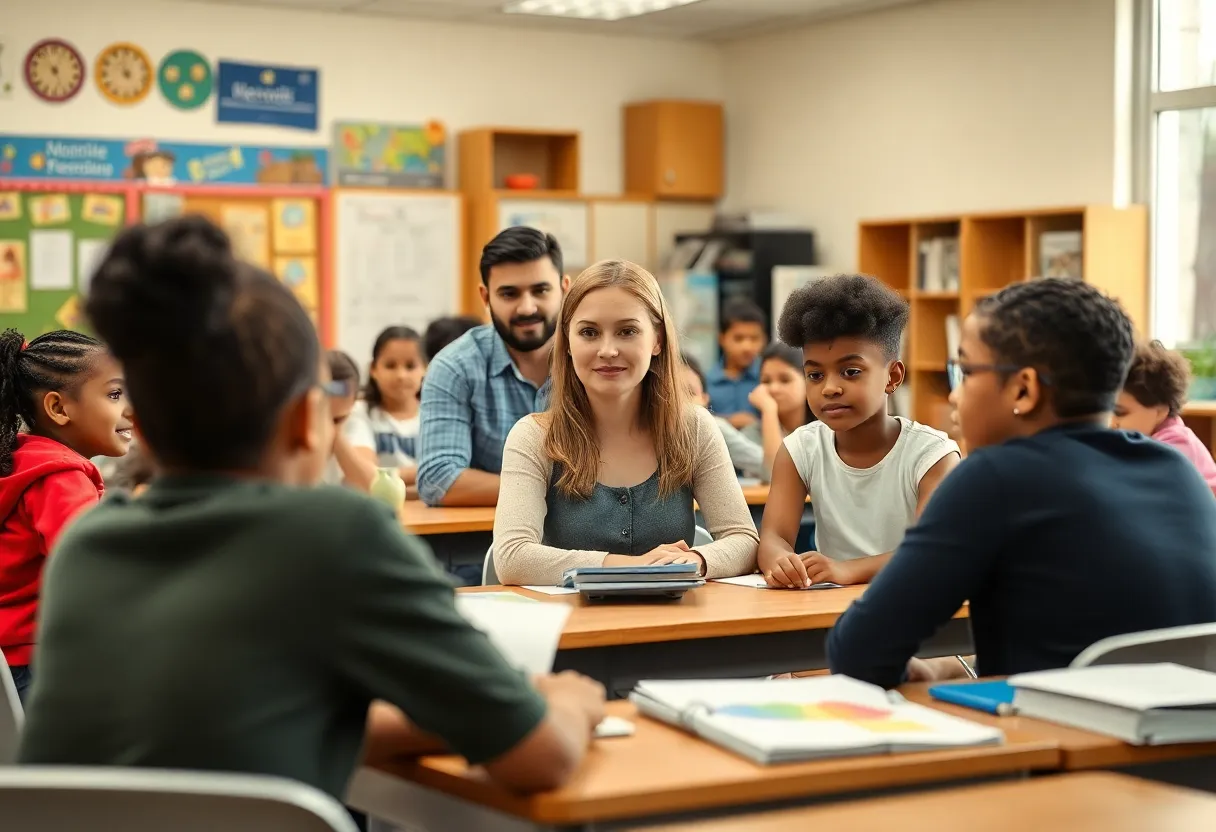 Classroom with students learning in a vibrant school environment