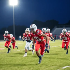 Monroe High School football team playing a game against Plymouth