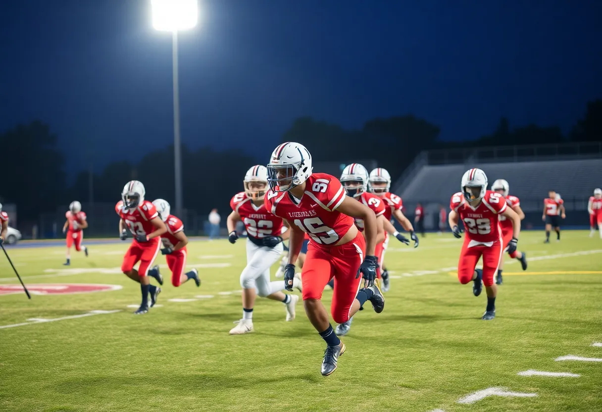 Monroe High School football team playing a game against Plymouth
