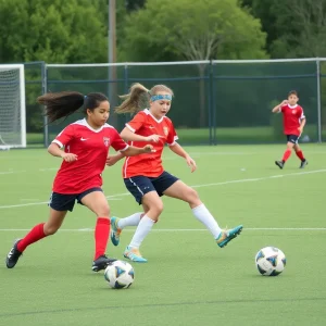 Players from Plymouth High School competing in a soccer match
